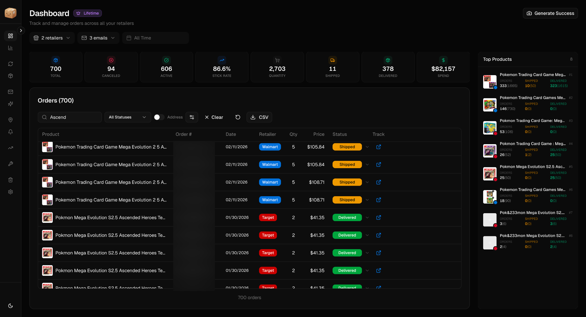 Order Tracker dashboard
