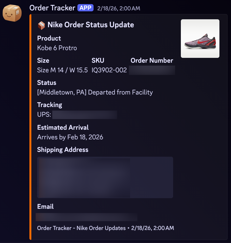 Nike order monitoring